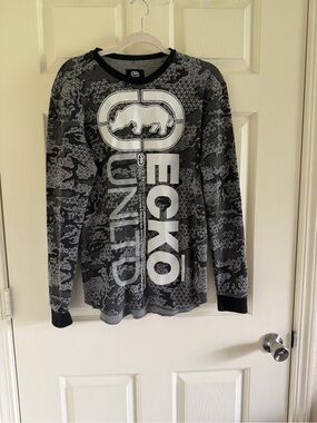 Ecko Unlimited Black and Gray Crewneck Logo Sweater
